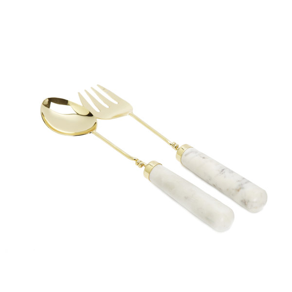 Everly Quinn Gold Salad Servers With Marble Handles Wayfair